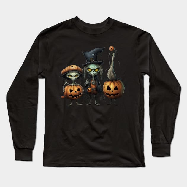 Halloween Characters: Skeleton Pumpkinhead, Zombie and Ghost Long Sleeve T-Shirt by emblemat2000@gmail.com